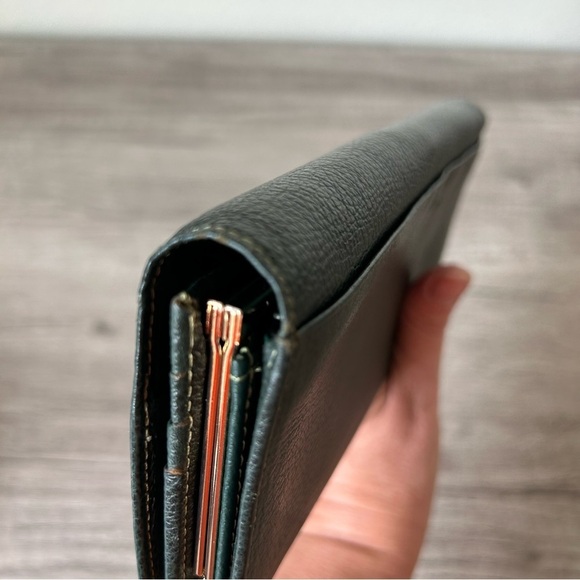 COMO HOUSE Made in Italy Dark Green Leather Long Kisslock Wallet - Picture 5 of 14